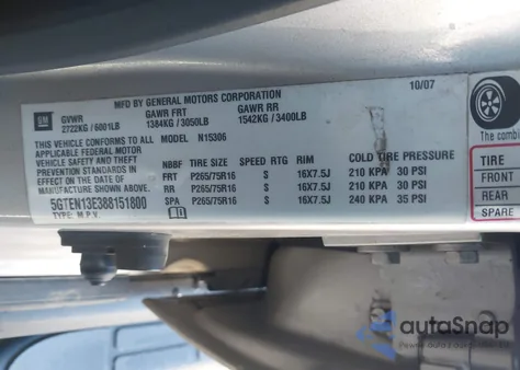 2008 Hummer H3 Suv from USA, damaged, VIN 5GTEN13E388151800